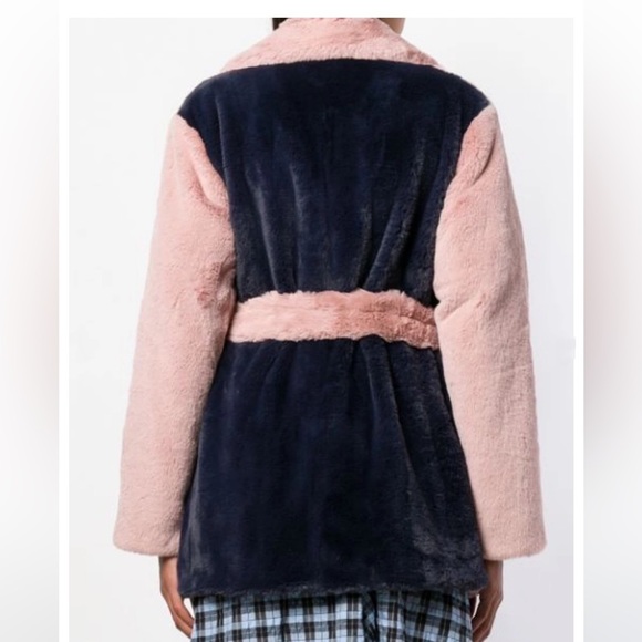 STAND STUDIO Fausta Jacket Faux Fur Colorblock Double Breasted Waist Tie M - Picture 3 of 16